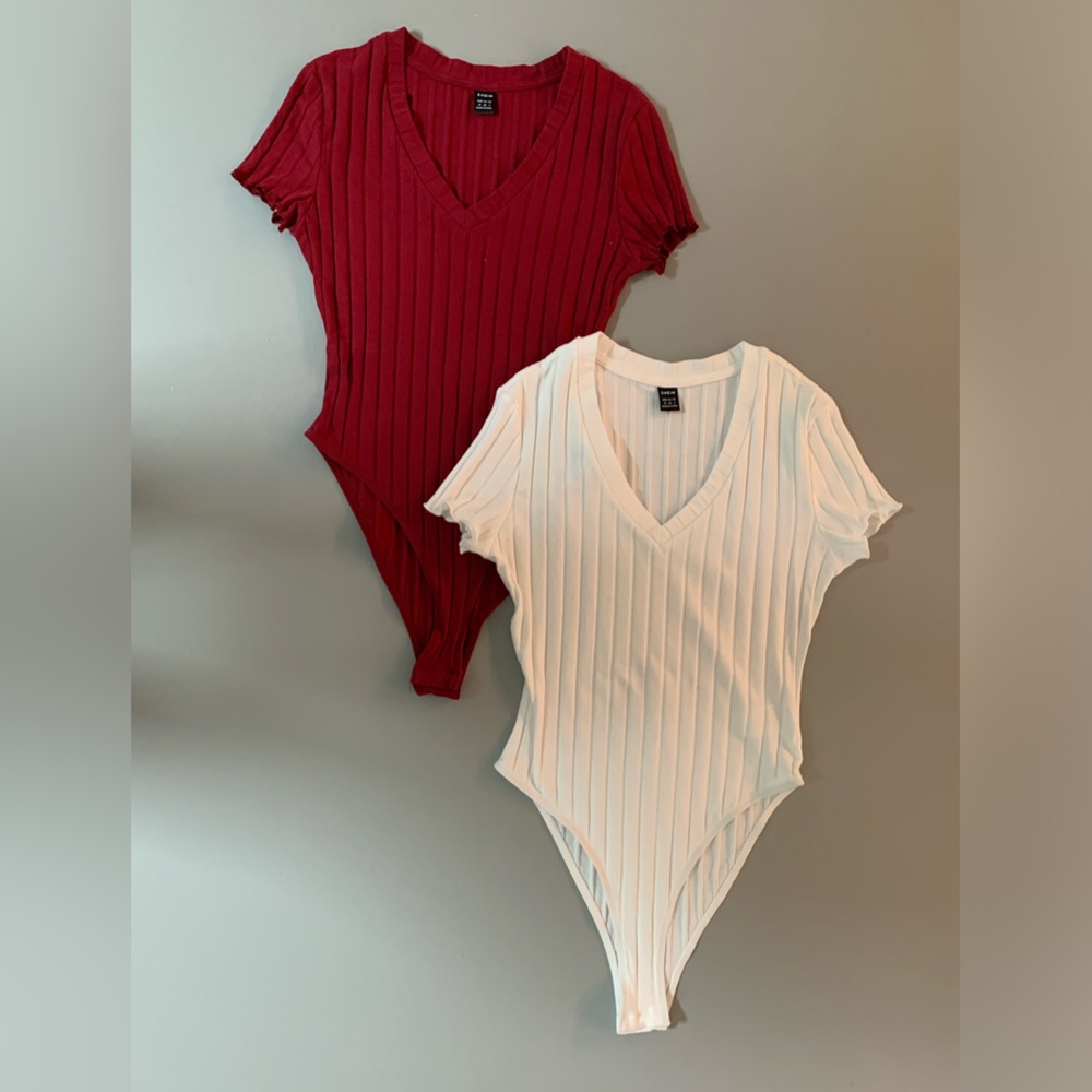 Red and white ribbed bodysuits